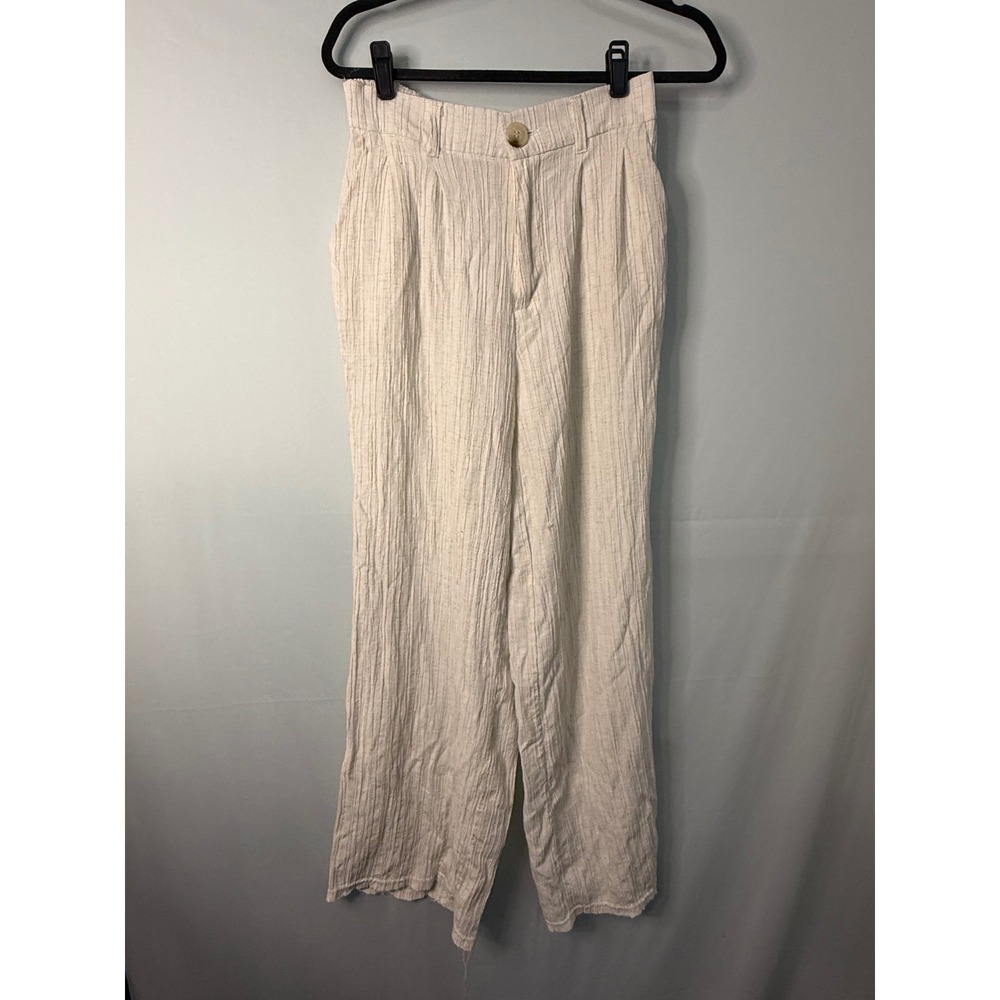 Blenca Young Contemporary Wide Leg Linen Blend Pants Beige Size‎ L Textured